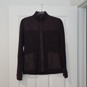 Jones New York Women's Chocolate Brown Ribbed Collar Jacket Size M Medium